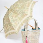 きもの日傘　大島紬ベージュ色着物　トートバックとお揃い