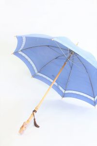 きもの日傘　水色紋付きもの　斜めから見た